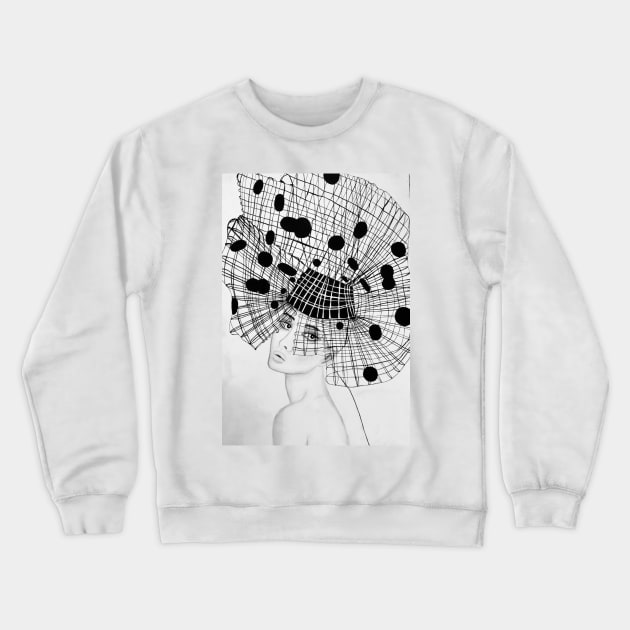 Black and White Fashion headpiece polka dot Crewneck Sweatshirt by aureliaazreal